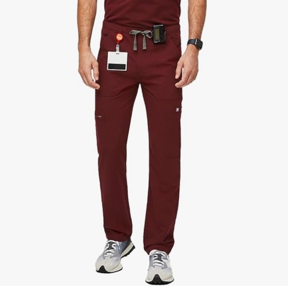 FIGS Mens Cairo cargo straight leg scrub pant burgundy red size XL tall